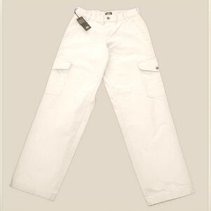 Dickies Cargo Utility 26 Ivory Cotton Casual Relaxed Fit Wide Leg Mid Rise New